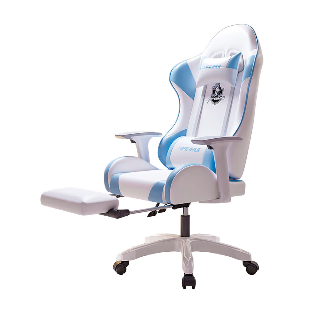

Игровое кресло Yipinhui DJ-06, 4 Gen, нейлон, подставка для ног, белый/голубой