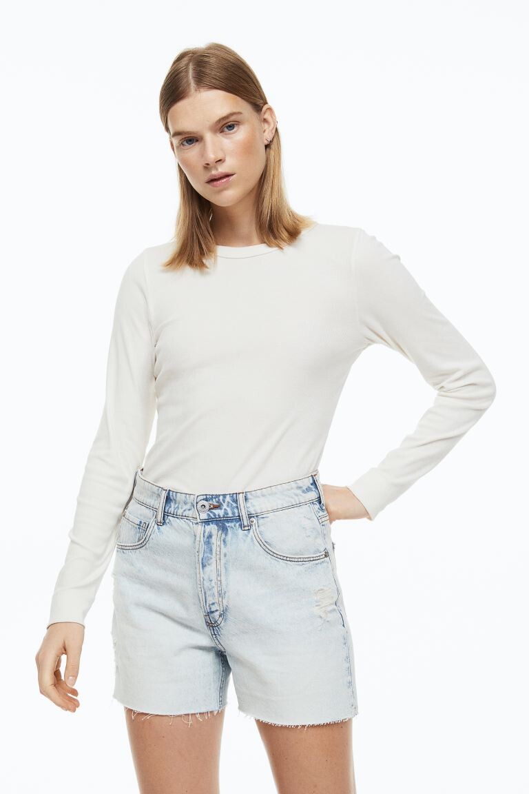 

Джинсовые шорты с высокой талией H&M, светло-голубой деним