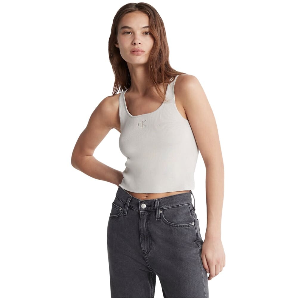 

Майка Calvin Klein Logo Embroidery Cropped, светло-серый