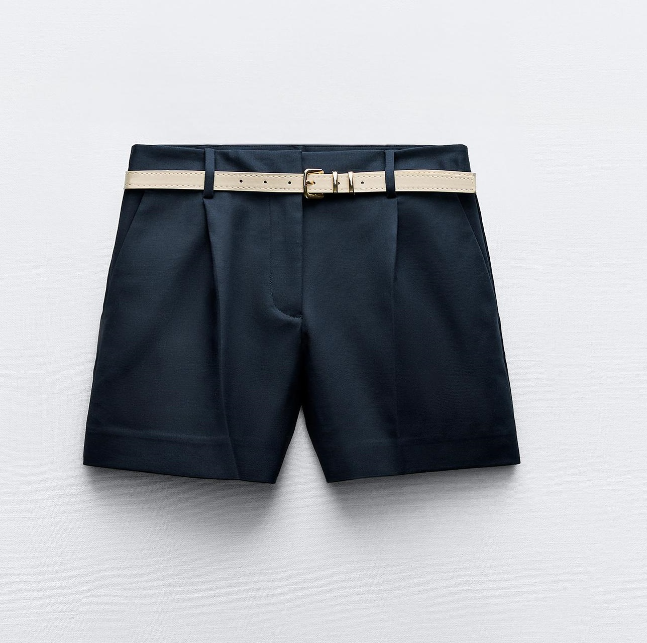 Шорты Zara Darted Bermuda With Belt, темно-синий шорты zara high waisted with belt черный