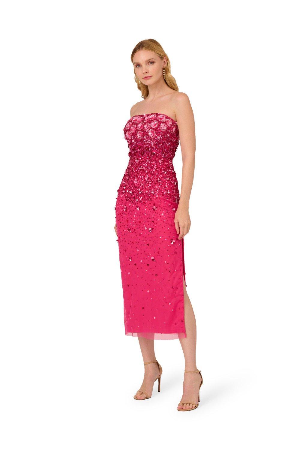 Расшитое бисером платье без бретелек Adrianna Papell, розовый