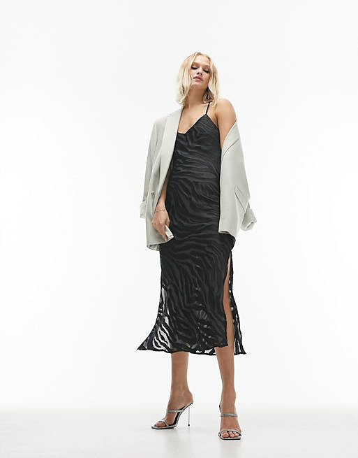 

Черное прозрачное платье-комбинация миди с изображением животных Topshop