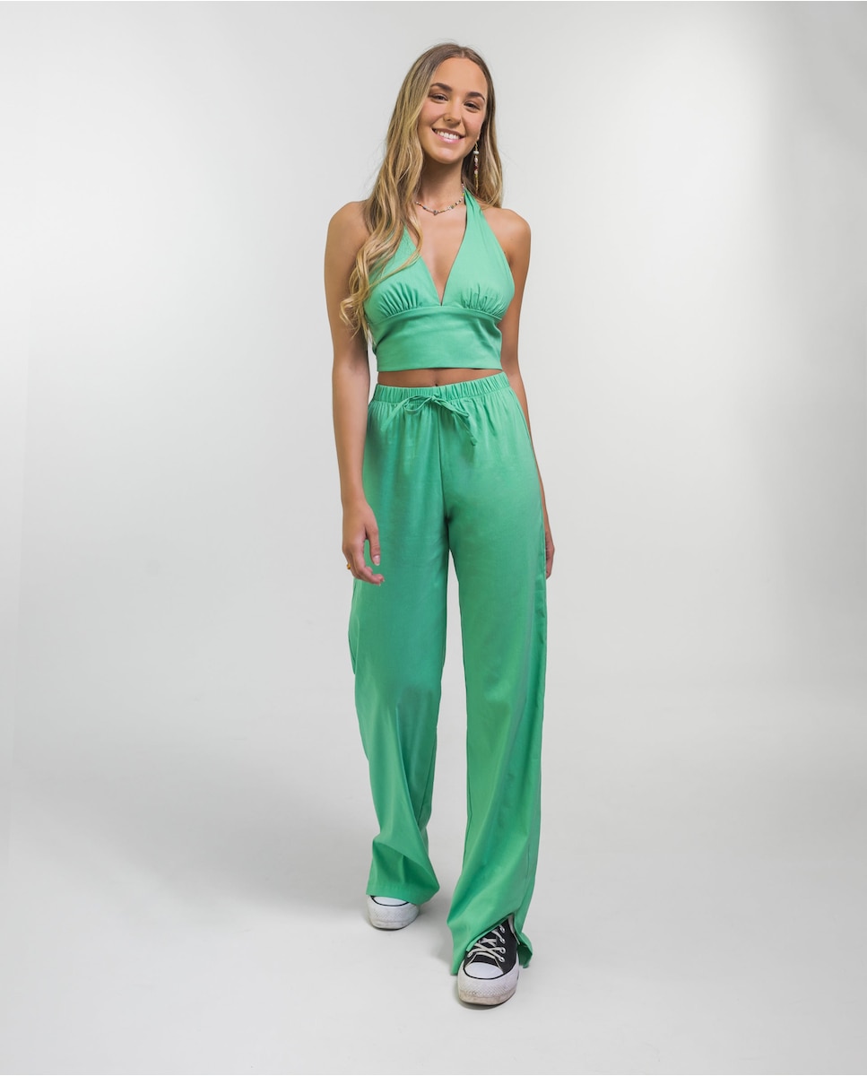 Женские широкие струящиеся брюки на резинке The-Are, зеленый расклешенные брюки zara насыщенный зеленый