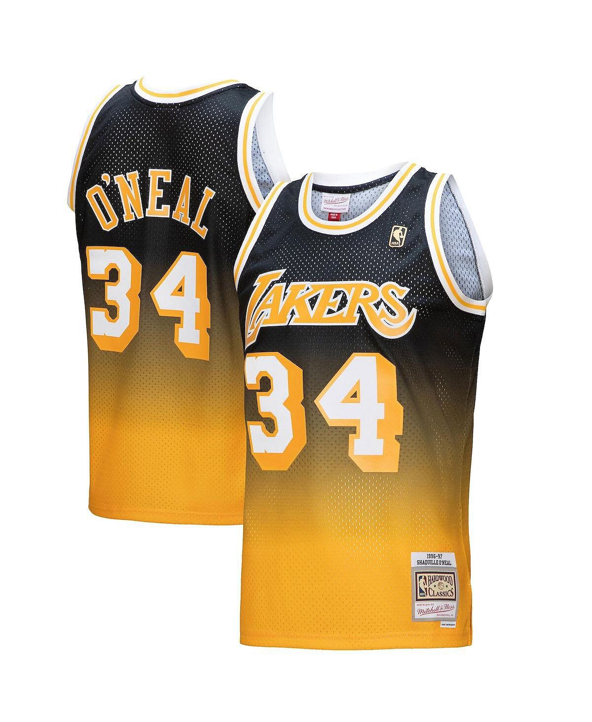 

Мужская футболка shaquille o'neal gold, black los angeles lakers 1996/97 hardwood classics fadeaway swingman player jersey Mitchell & Ness, мульти