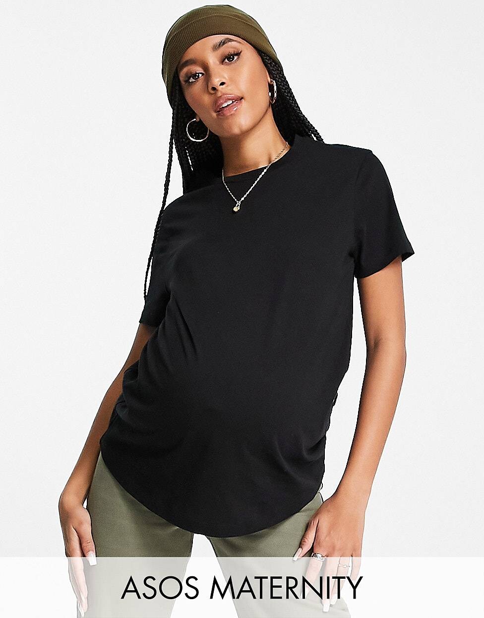 

Черная футболка с круглым вырезом из смесового хлопка ASOS DESIGN Maternity - BLACK, Черный