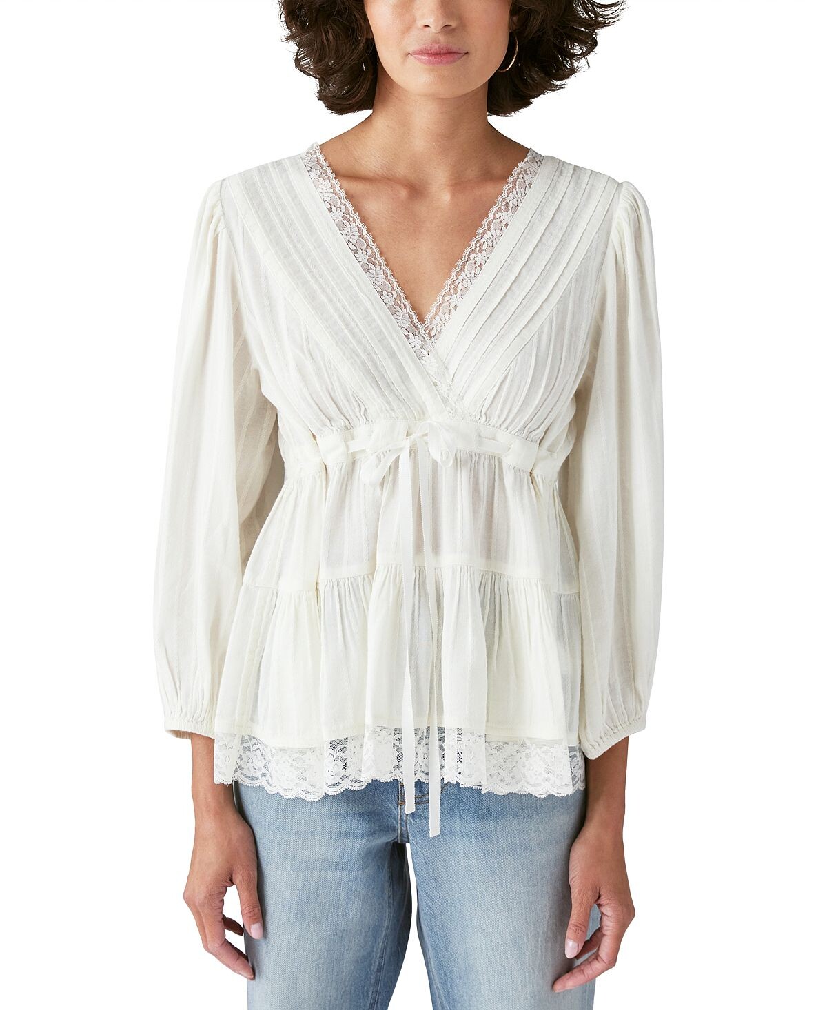 

Женский топ babydoll с кружевной отделкой и рукавами 3/4 Lucky Brand, мульти