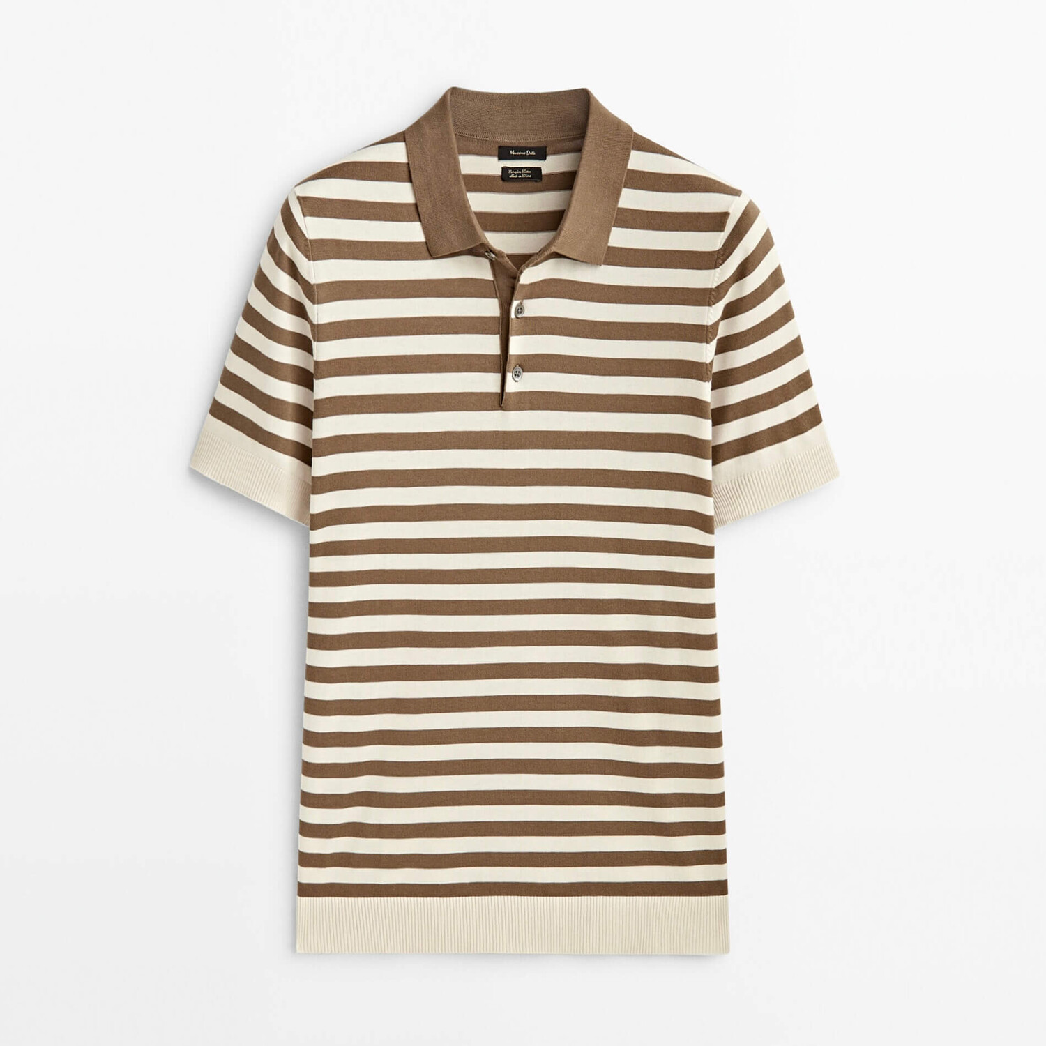 

Свитер поло Massimo Dutti Short Sleeve Striped, светло-коричневый/белый