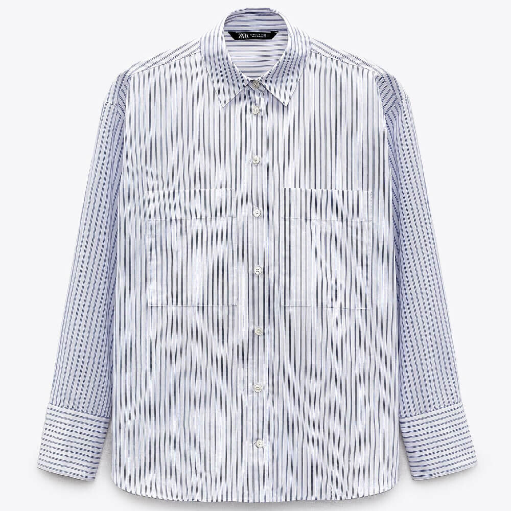 

Рубашка Zara Striped Poplin, голубой/белый