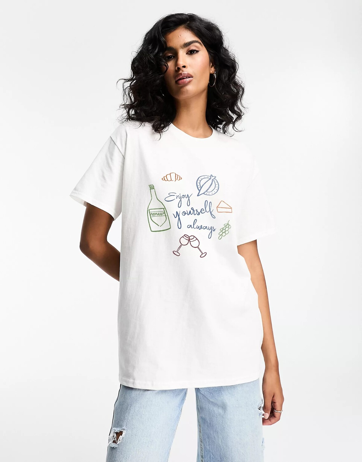 

Футболка Asos Design Oversized With Enjoy Yourself Oversized Graphic, белый