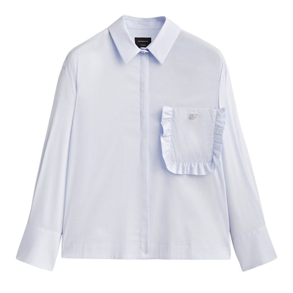 

Рубашка Massimo Dutti Studio Poplin With Pocket And Rhinestone Button, голубой