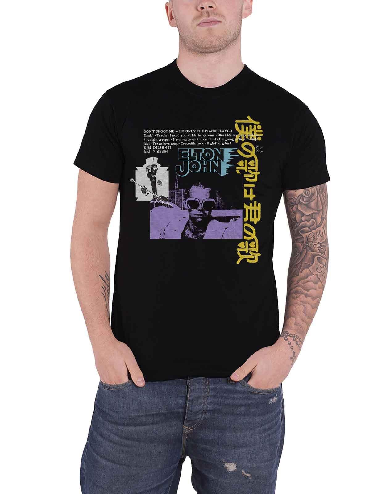 Японская одинарная футболка Elton John, черный футболка рокетмен звездная ночь elton john черный