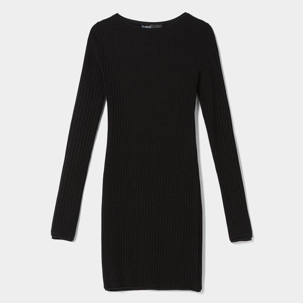 

Платье Bershka Long Sleeve Mini Ribbed, черный