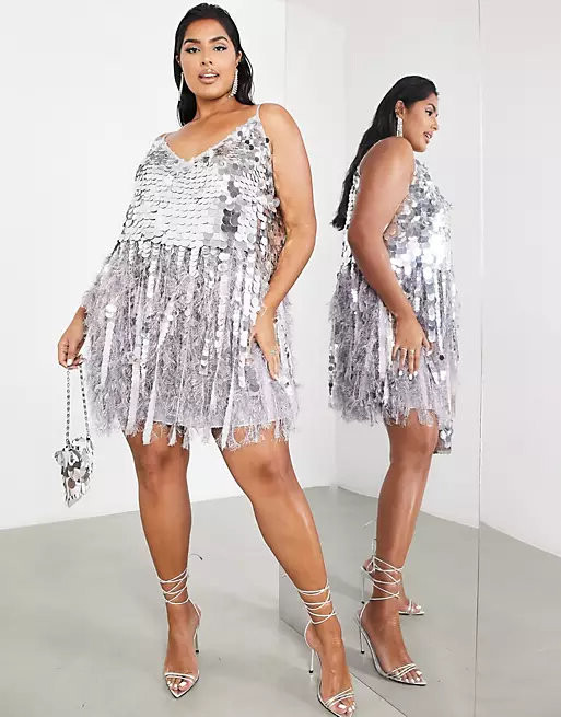

Платье мини с пайетками Asos Edition, серебристый/сиреневый