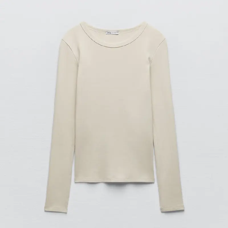 

Лонгслив Zara Ribbed, песочный