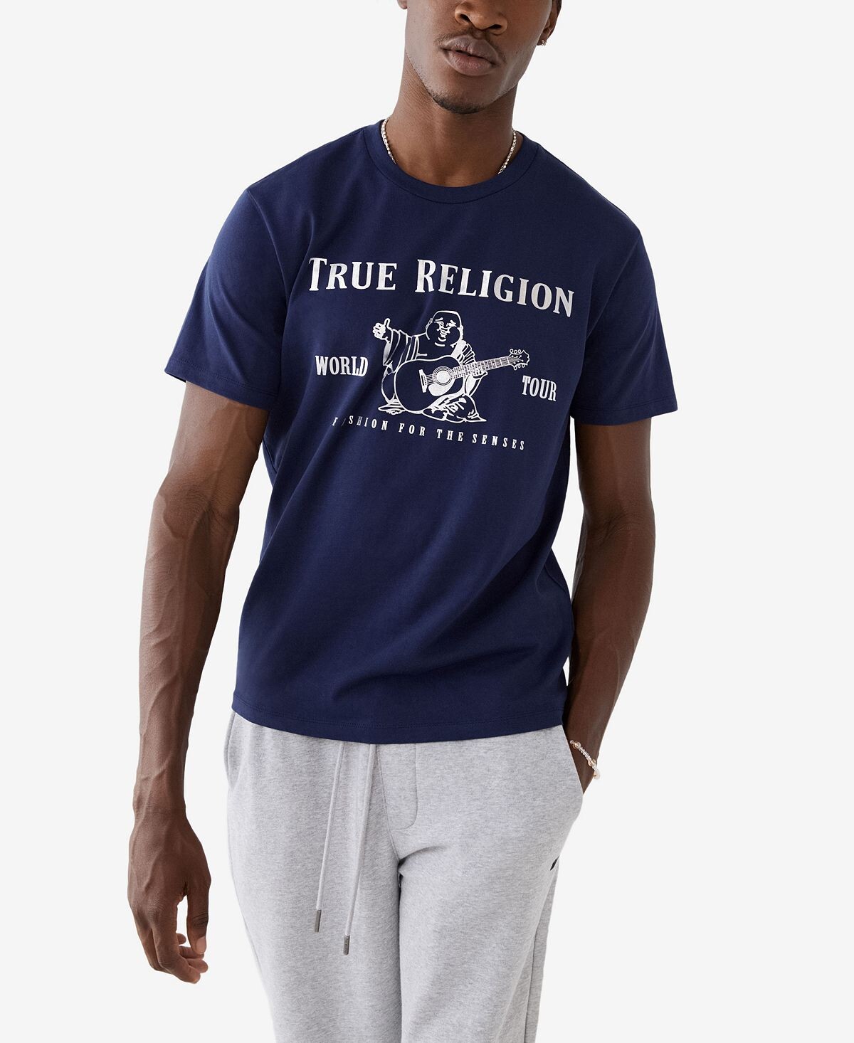 

Мужская футболка с круглым вырезом цвета металлик будда True Religion, синий