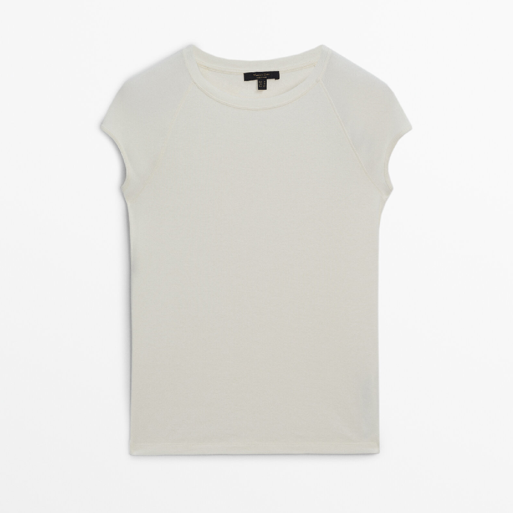 цена Футболка Massimo Dutti Short Sleeve Cotton With Short Raglan Sleeves, кремовый