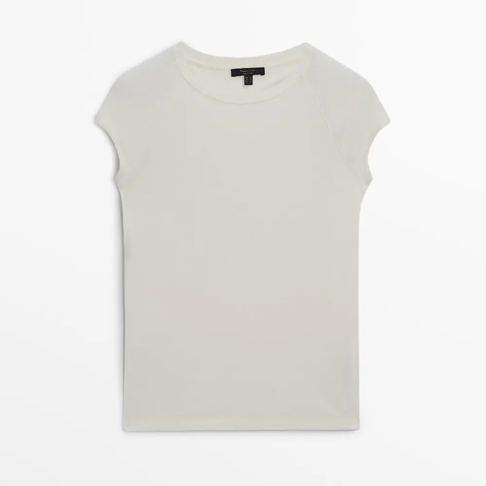 

Футболка Massimo Dutti Short Sleeve Cotton With Short Raglan Sleeves, кремовый, Бежевый