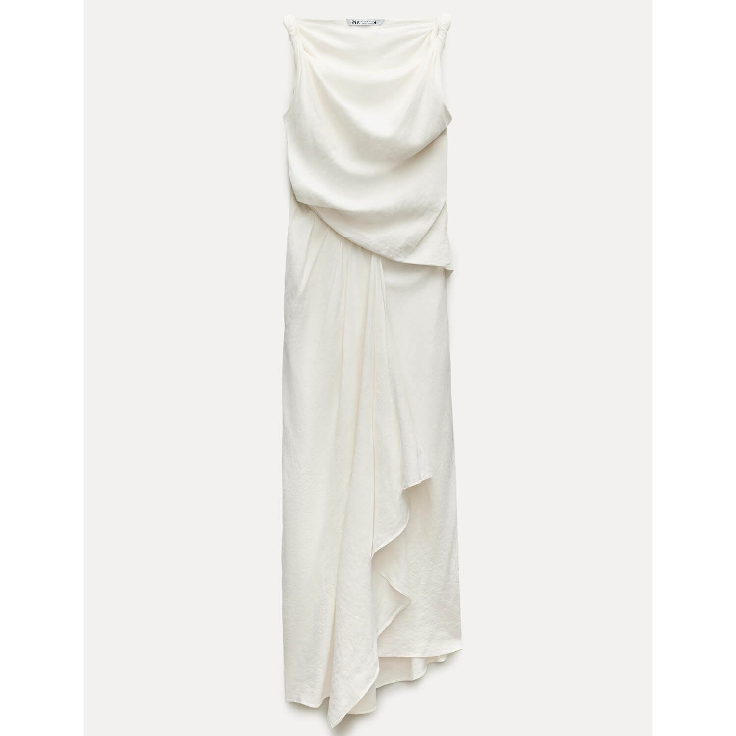 Платье Zara ZW Collection Draped Linen Blend, белый