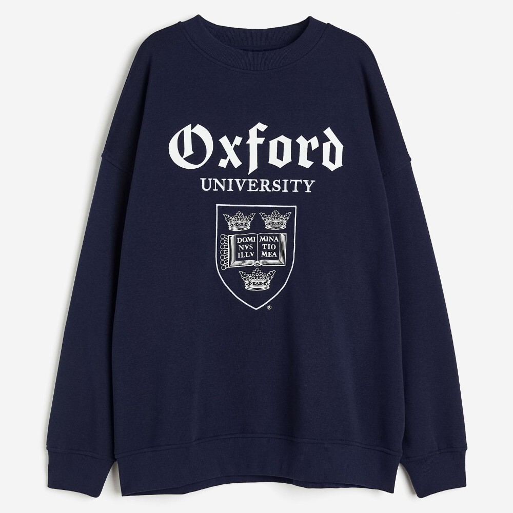 

Свитшот H&M Oversized Printed Oxford University, темно-синий