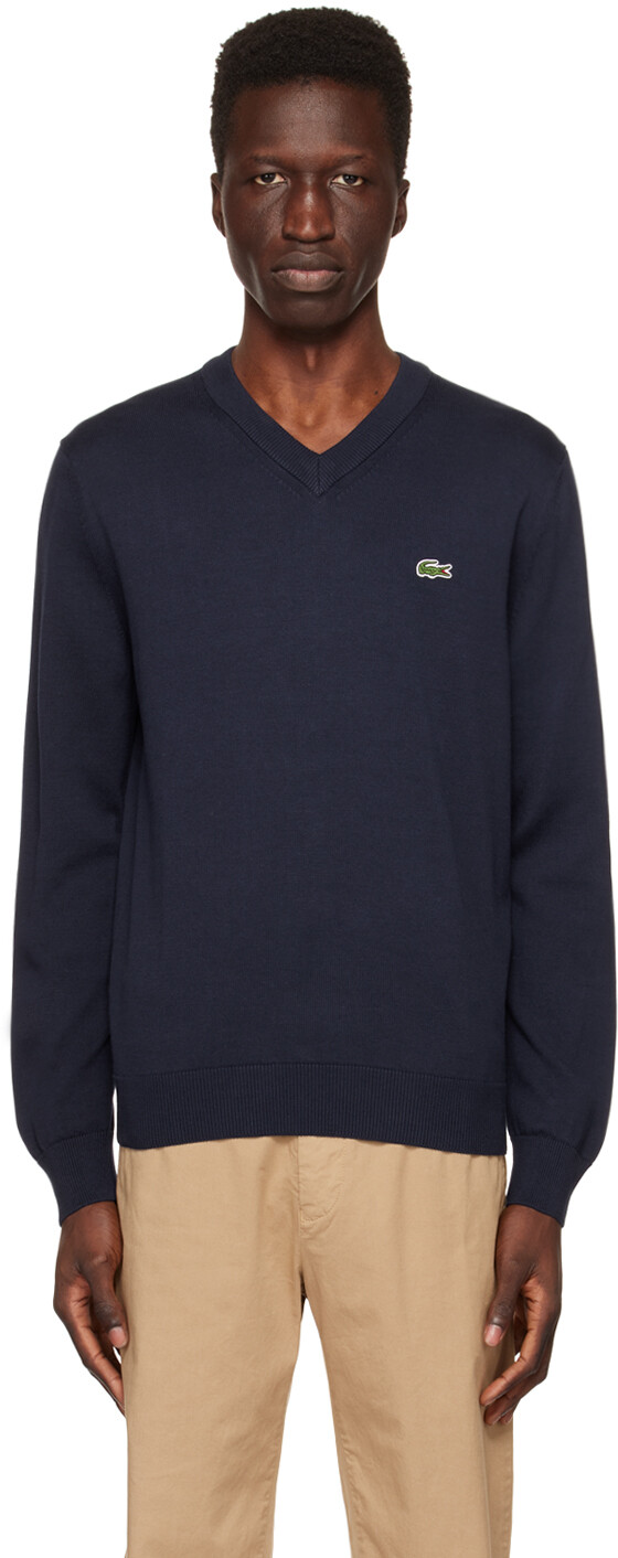 

Темно-синий свитер с v-образным вырезом Lacoste