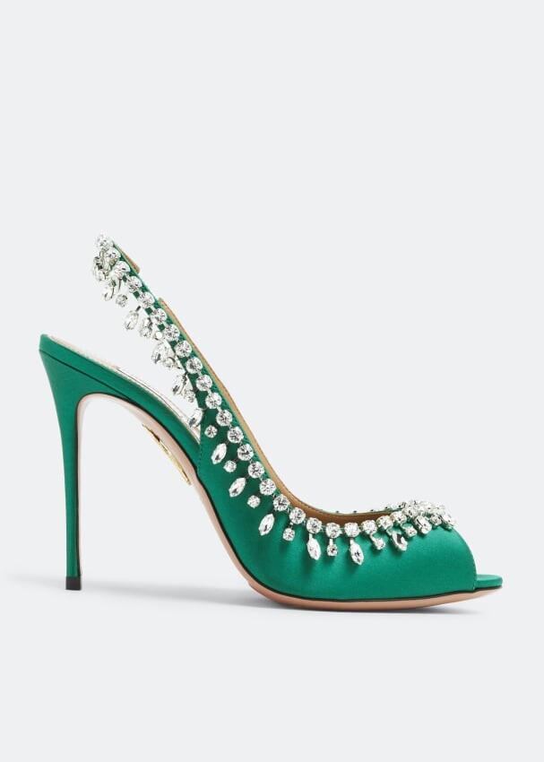 

Сандалии AQUAZZURA Temptation crystal 105 sandals, зеленый