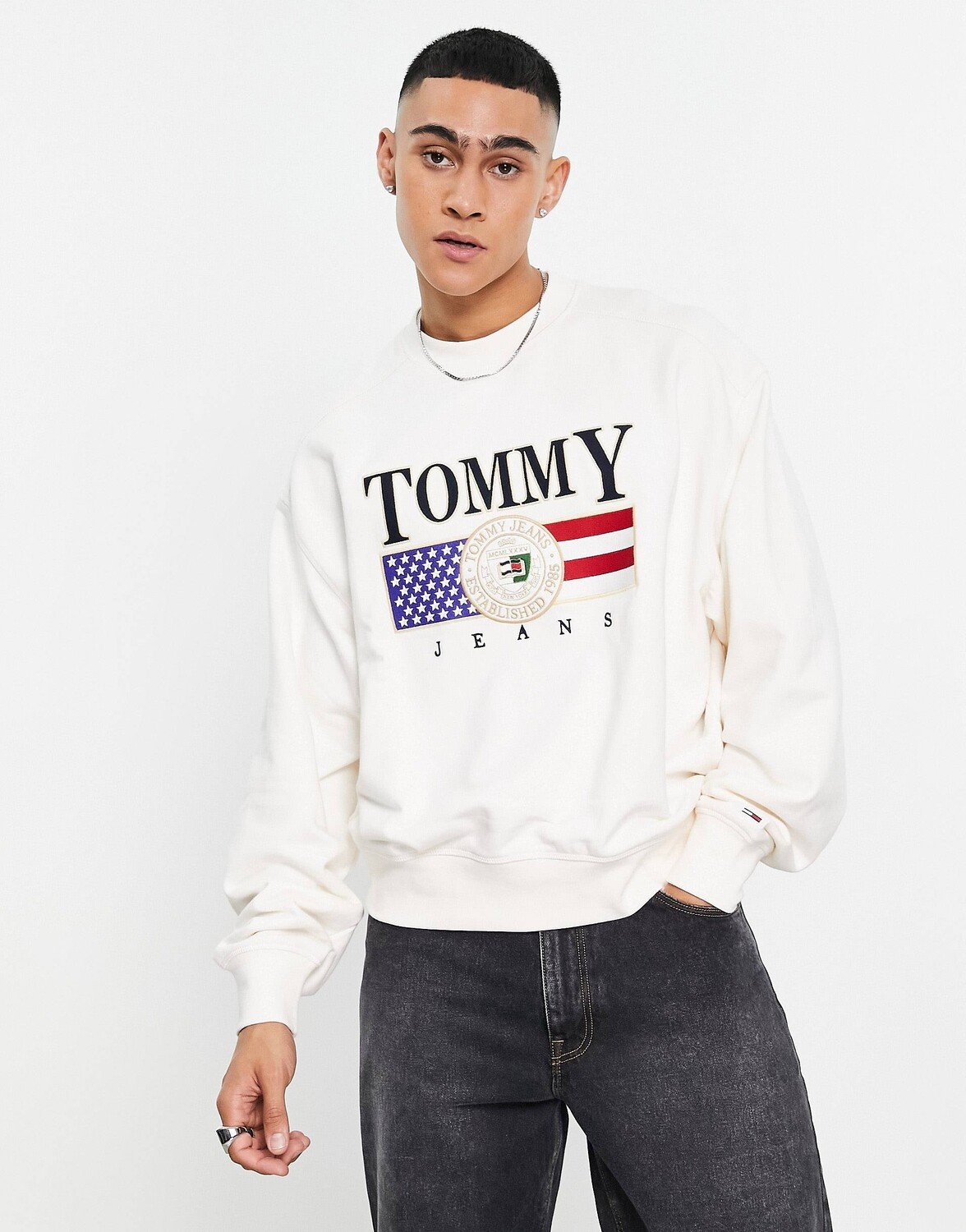 

Белая толстовка свободного кроя с логотипом Tommy Jeans, Белый