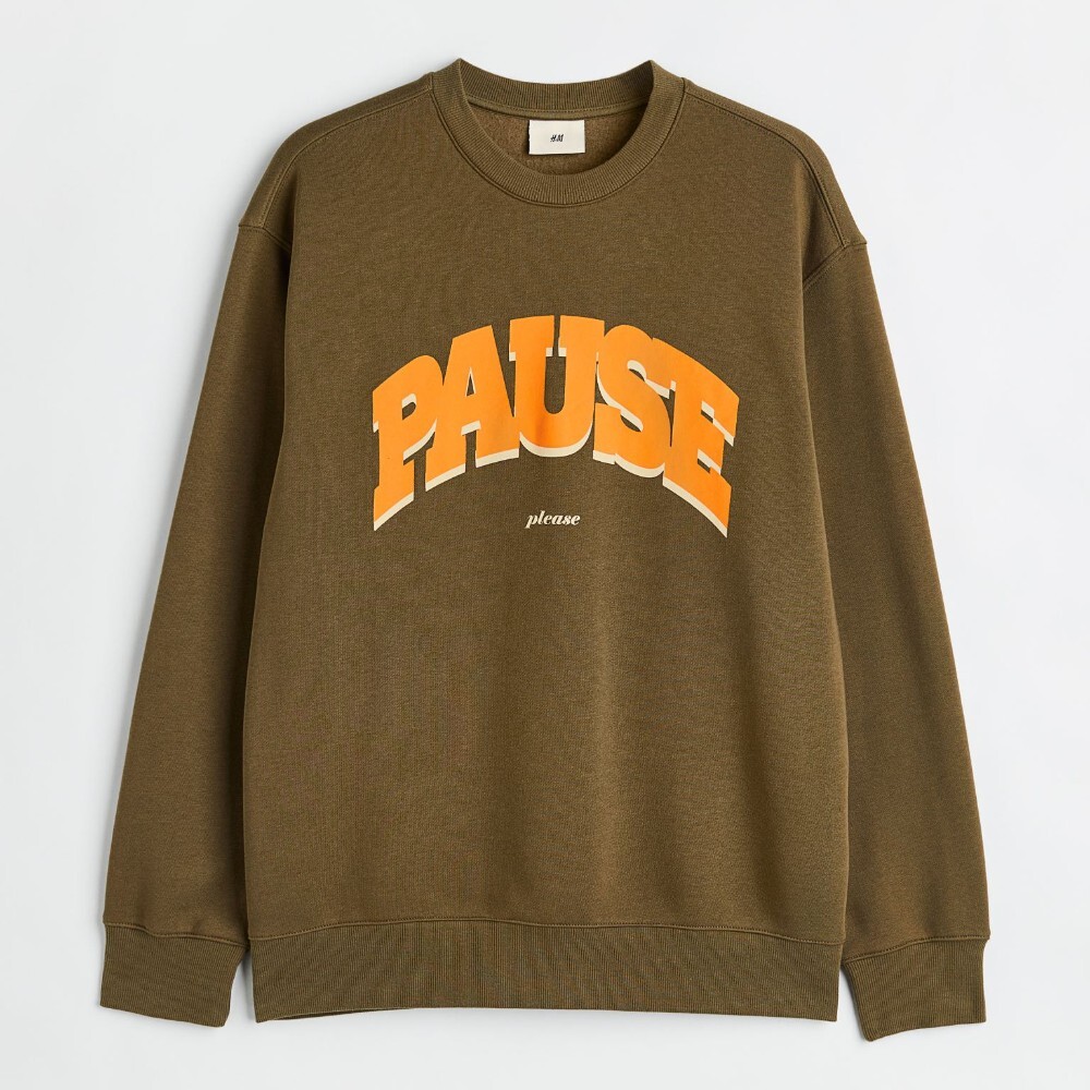 

Свитшот H&M Relaxed Fit Printed Pause, хаки