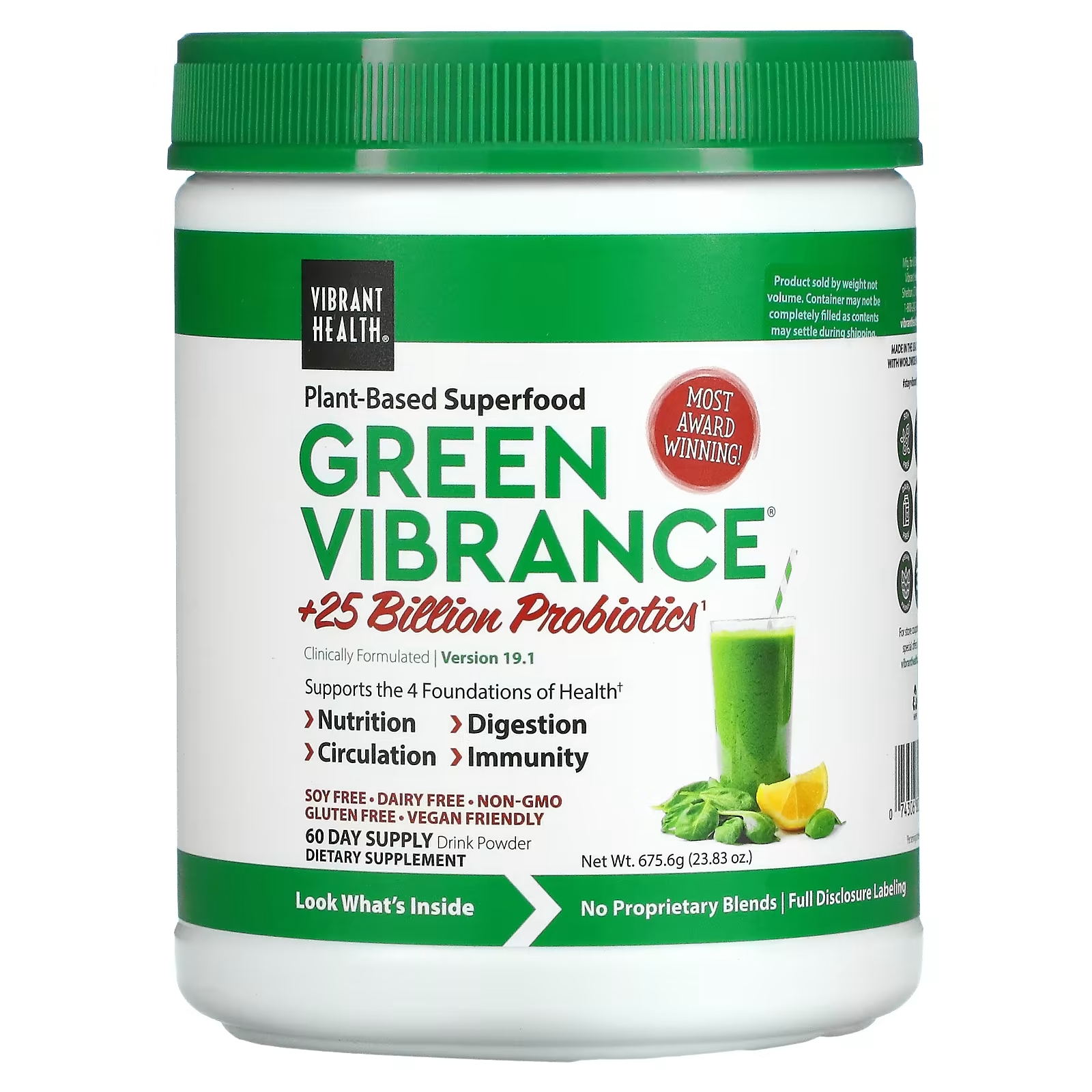 Пробиотики Vibrant Health Green Vibrance vibrant health green vibrance 25 млрд пробиотиков версия 19 0 15 пакетиков 168 9 г 5 96 унции