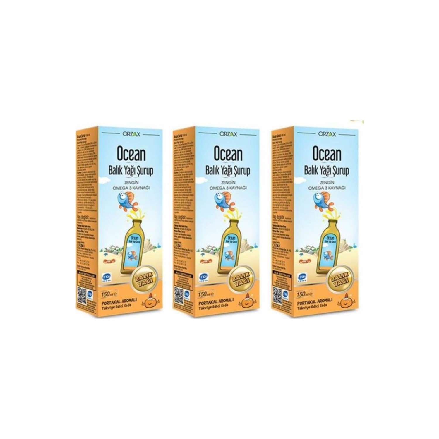 Рыбий жир Orzax Ocean со вкусом апельсина, 3 упаковки