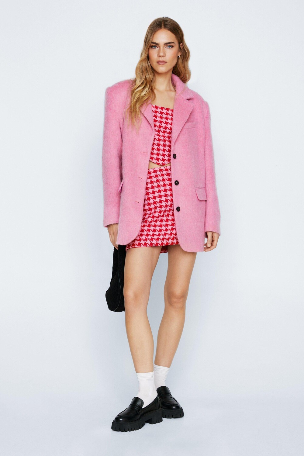 

Блейзер оверсайз из смесовой шерсти с рисунком Nasty Gal, розовый