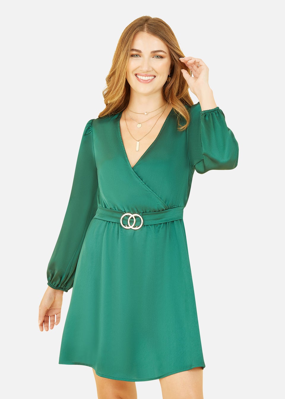 цена Mela Зеленое атласное платье с запахом и пряжкой на талии Apple