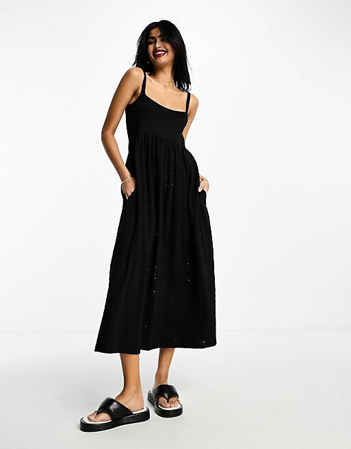 

Черное платье миди с бретелями и бретелями ASOS DESIGN, Черный