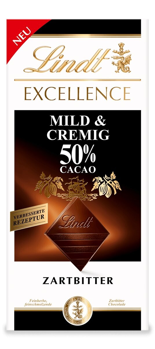 

Мягкий темный шоколад Lindt Excellence Mild & Cremig 50%, 100г