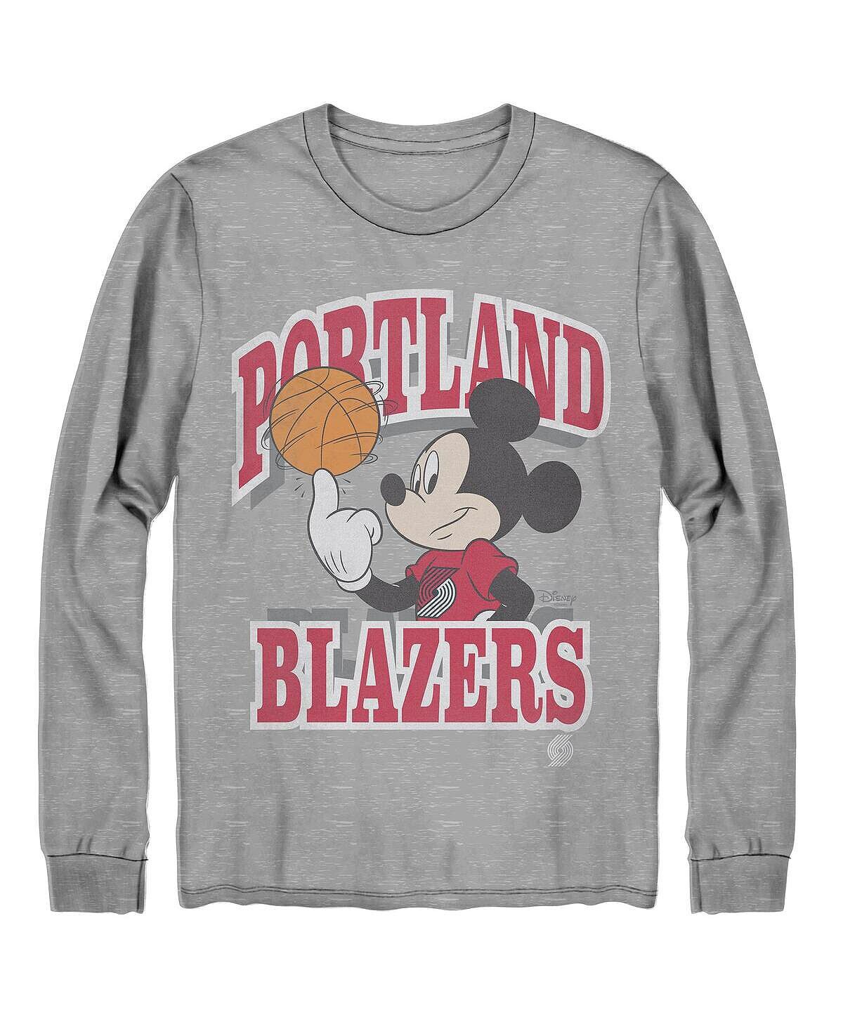 

Мужская серая футболка с длинным рукавом portland trail blazers disney mickey team spirit Junk Food, серый