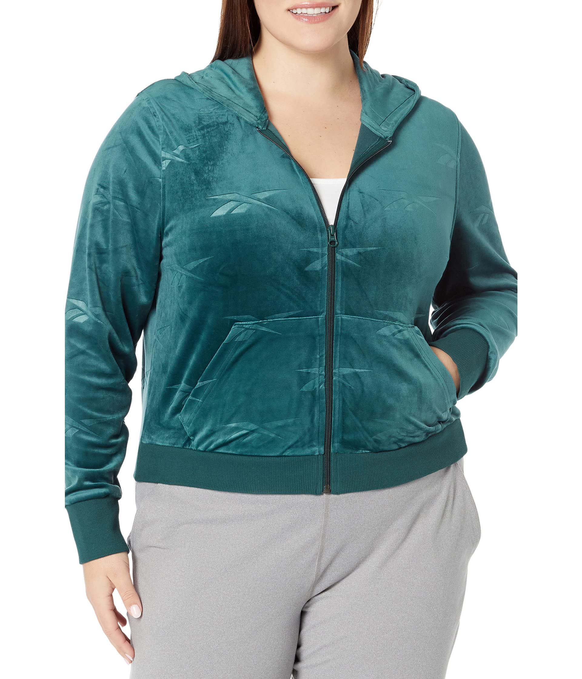 цена Худи Reebok, Plus Size Classics Velour Shrunken Zip-Up Sweatshirt
