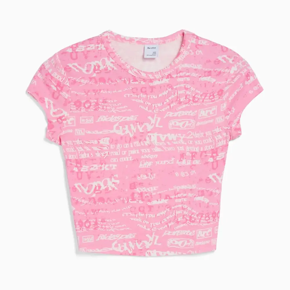 

Футболка Bershka Short Sleeve With Print, розовый