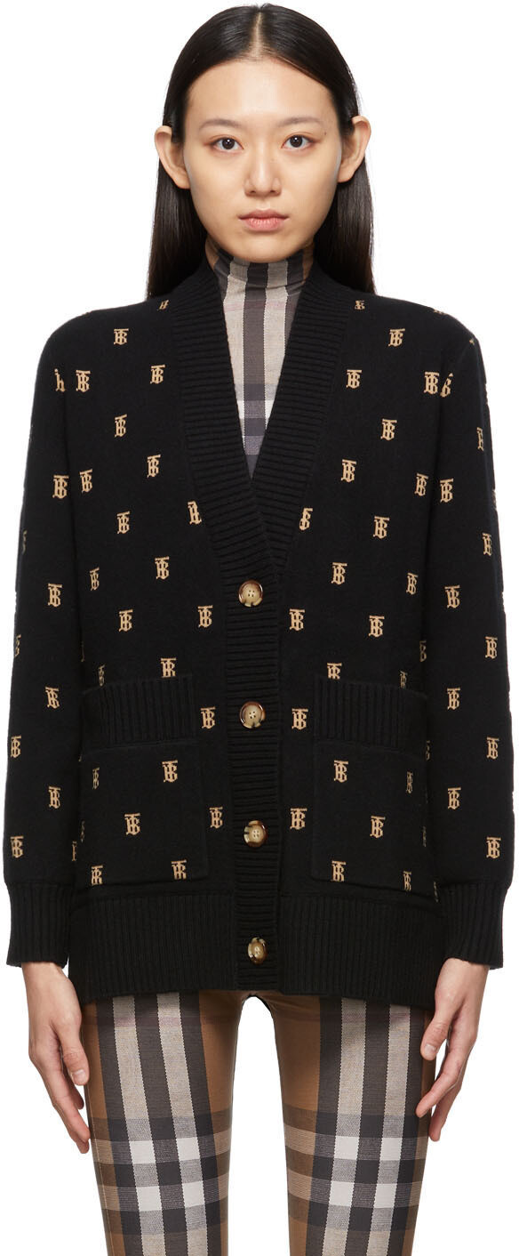 

Черно-бежевый шерстяной кардиган Palena с монограммой Burberry