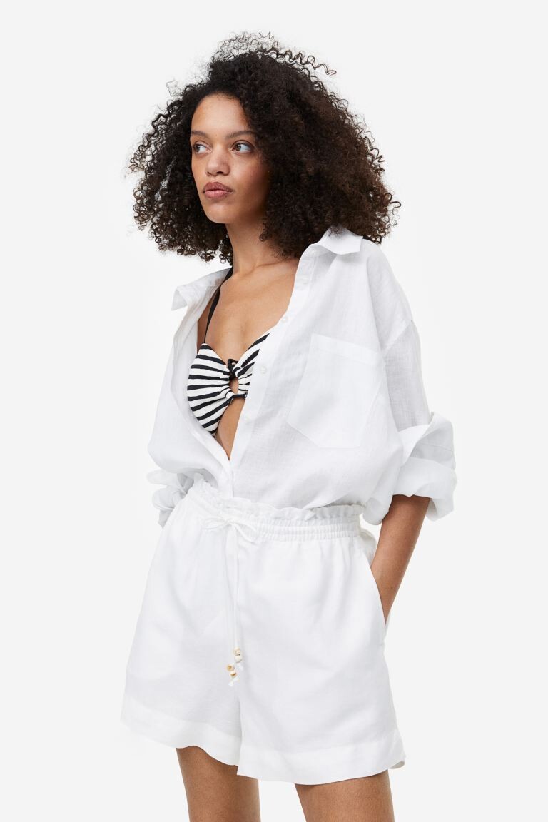 

Шорты из смесового льна и бумажного мешка H&M, белый