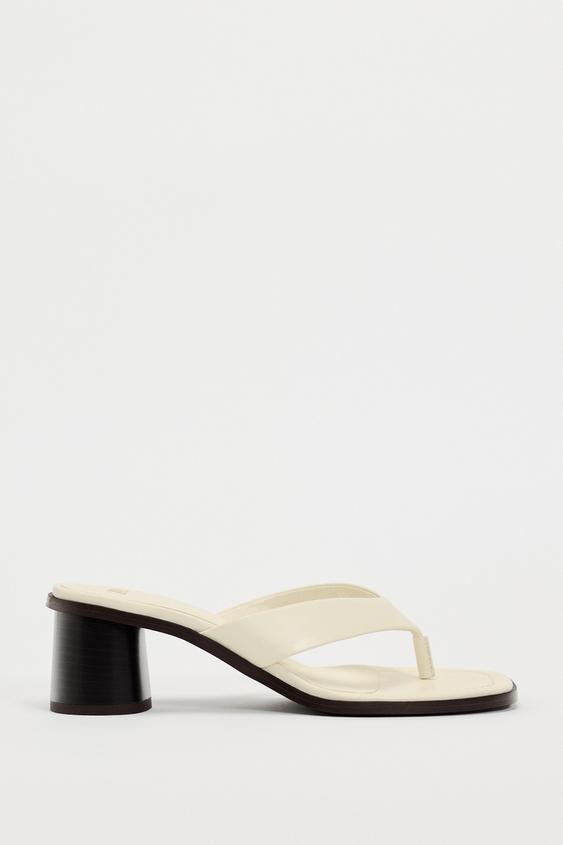 цена Сандалии Zara Block Heel Leather, белый