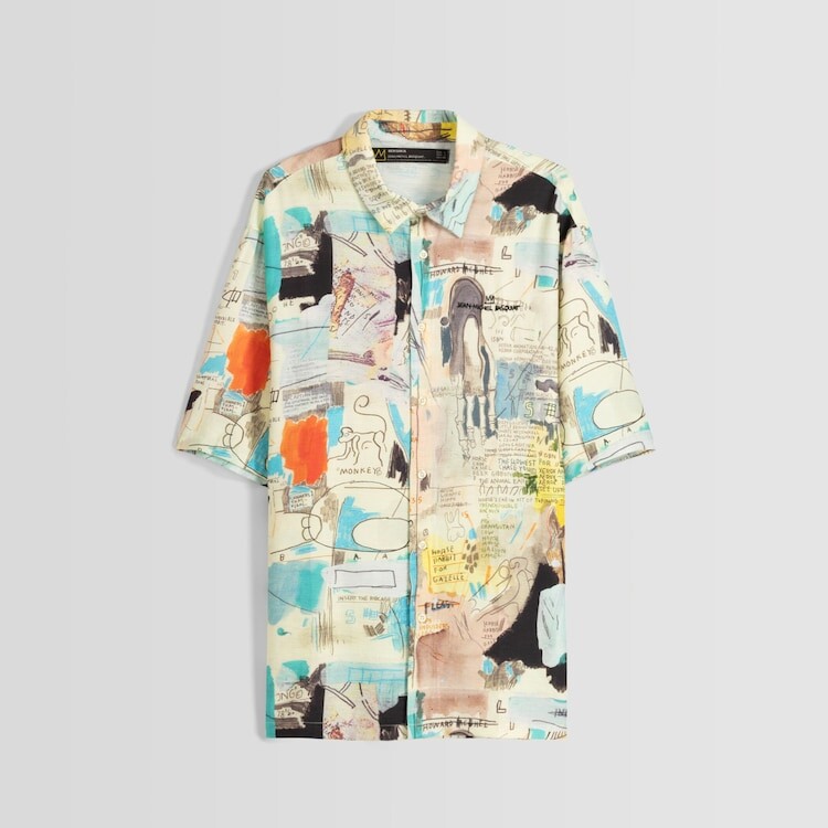 

Рубашка Bershka Short Sleeve Jean-michel Basquiat Print, мультиколор