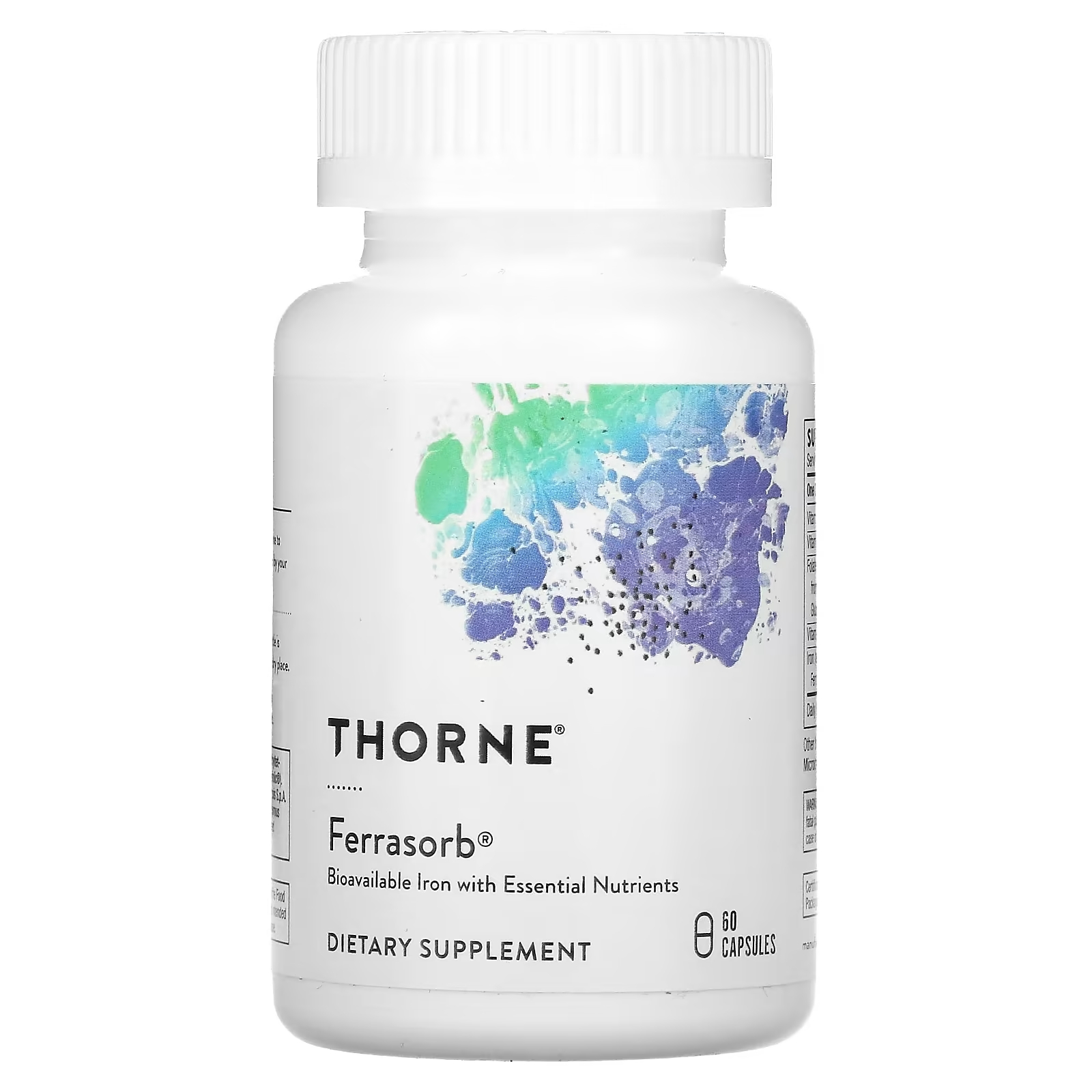 цена Thorne Research Ferrasorb железо с кофакторами, 60 капсул