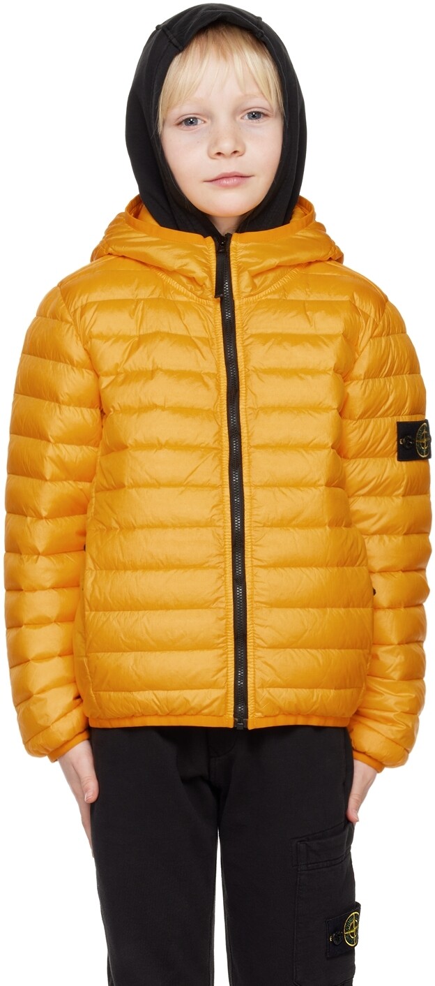 

Желтый детский пуховик с капюшоном Stone Island Junior