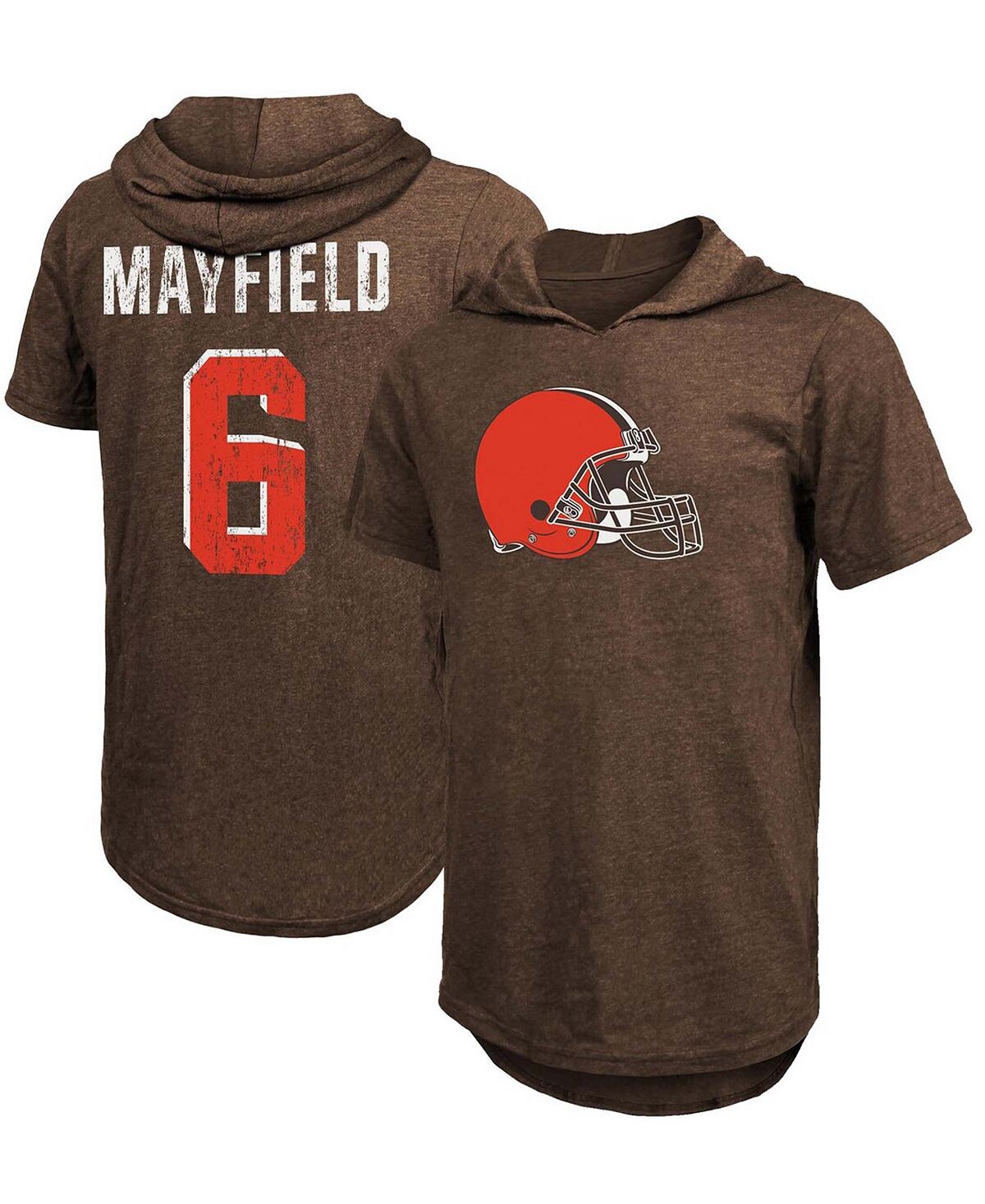 

Мужская футболка с капюшоном baker mayfield brown cleveland browns с именем и номером игрока tri-blend Fanatics, коричневый