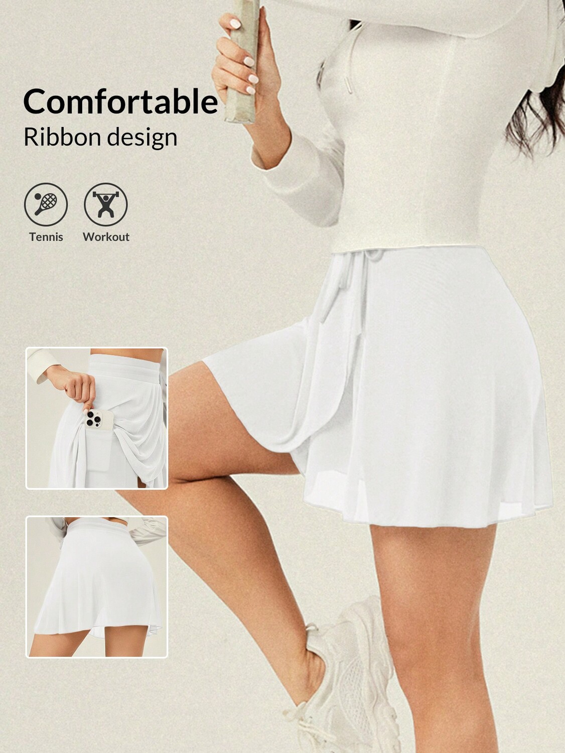 

SHEIN VARSITY Спортивная теннисная базовая сетка с поясом и юбкой, белый