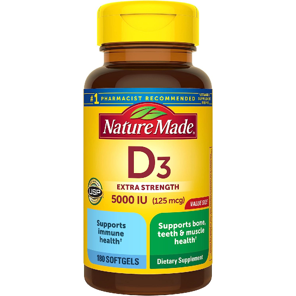 Витамин D3 Nature Made 5000 МЕ, 125 мкг, 180 жевательных капсул nature s truth высокоэффективный витамин d3 125 мкг 5000 ме 300 капсул быстрого высвобождения