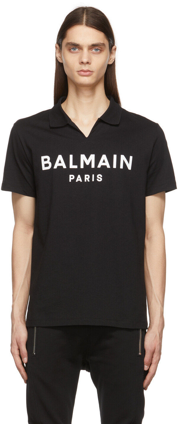 

Черная футболка-поло с логотипом Balmain