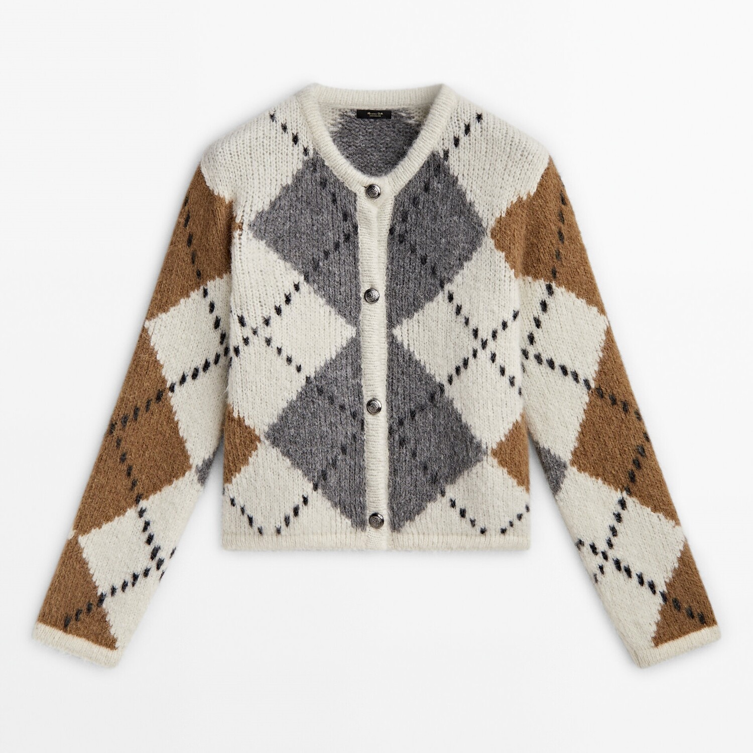 

Кардиган Massimo Dutti Diamond Knit, кремовый, Бежевый