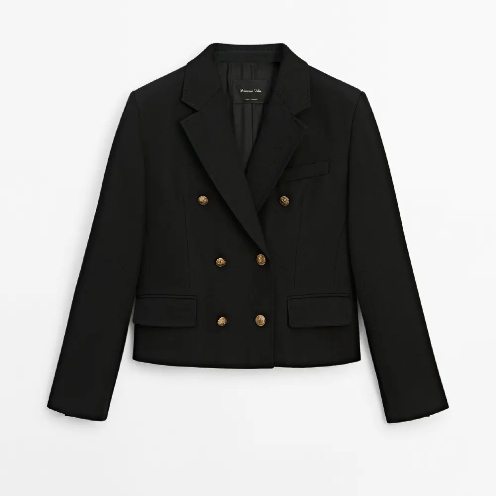 

Пиджак Massimo Dutti Double-breasted With Golden Buttons, черный
