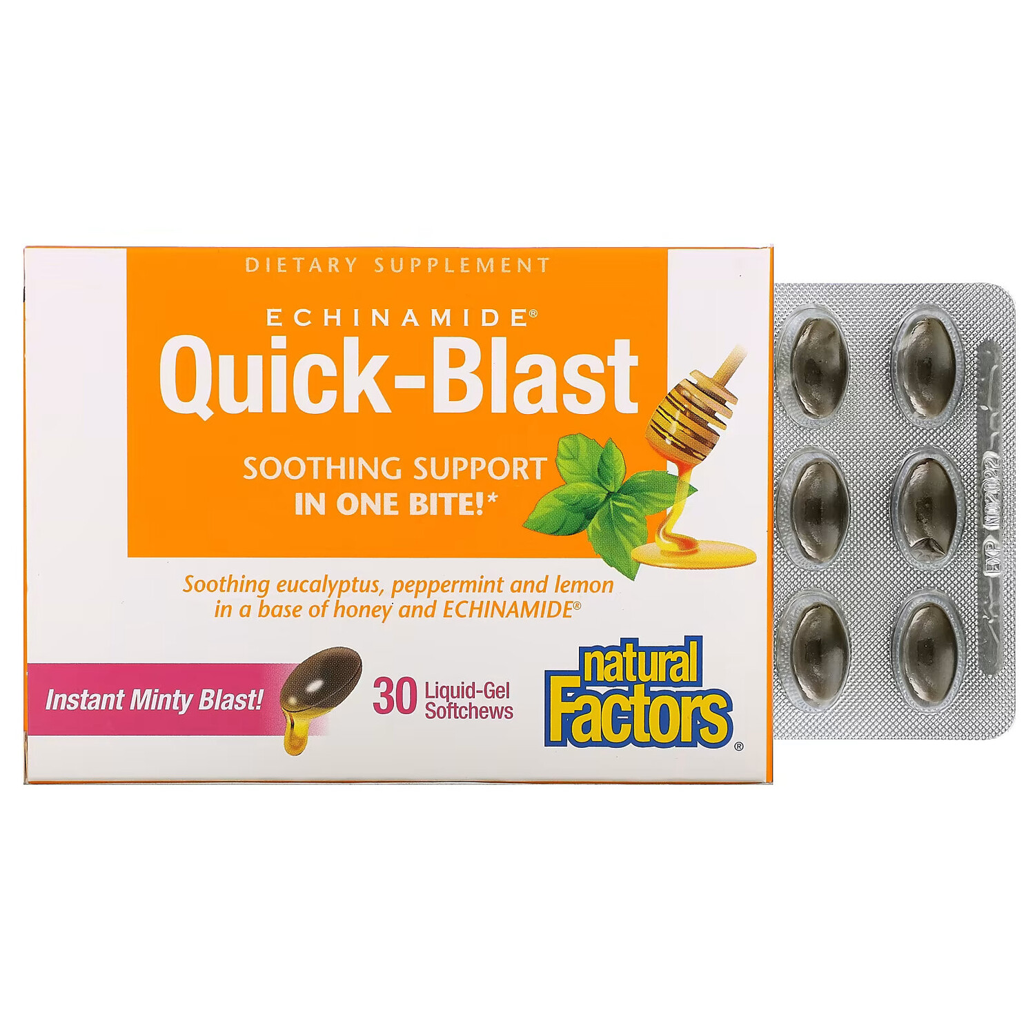 

Natural Factors, ECHINAMIDE Quick-Blast, 30 жевательных таблеток