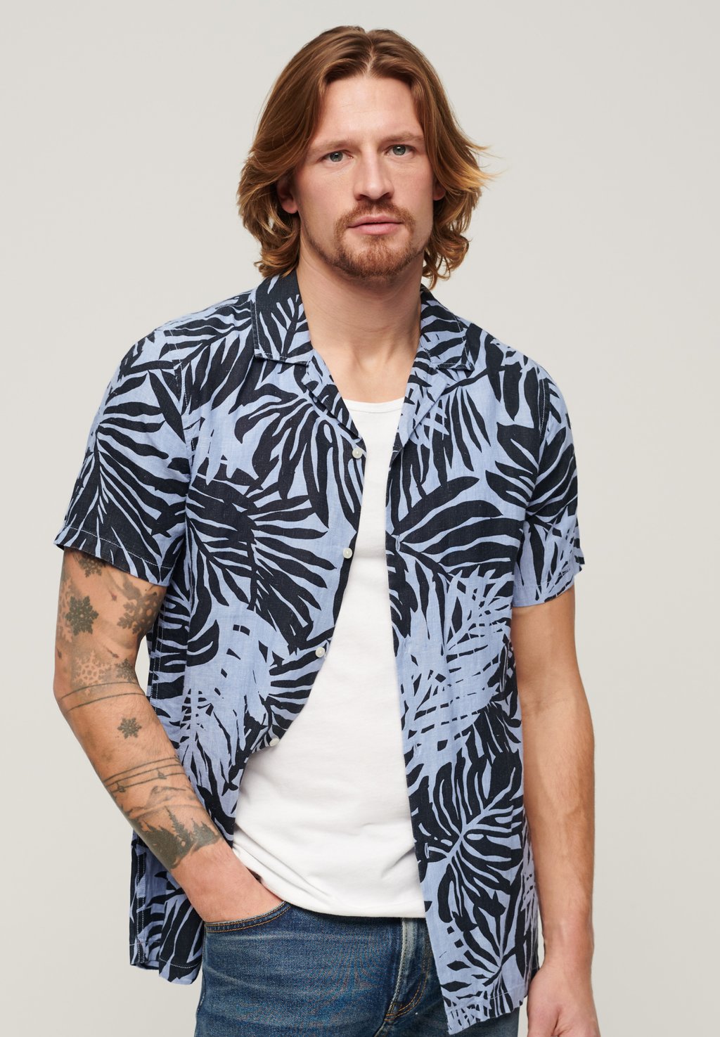 Рубашка OPEN COLLAR PRINTED Superdry, цвет philip palm blue print